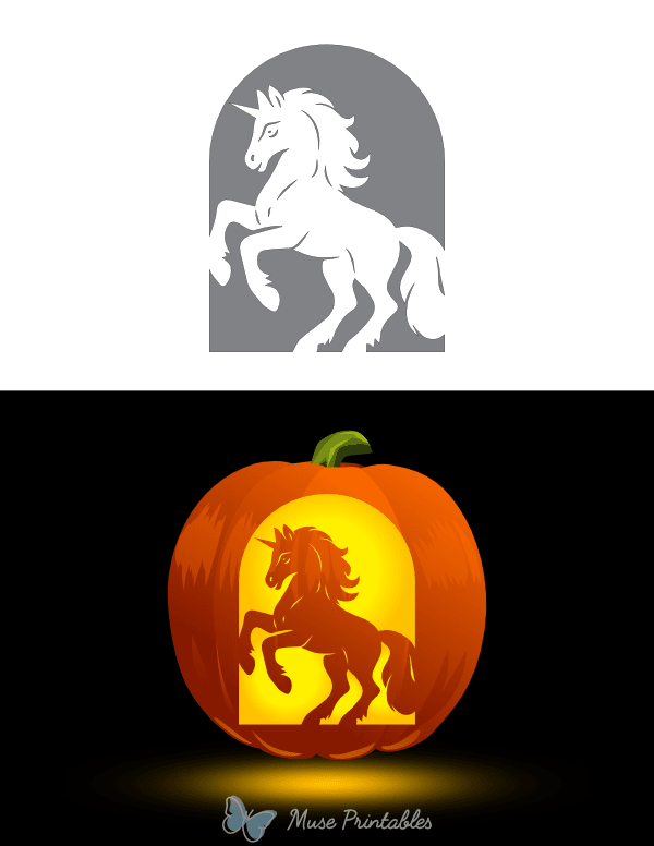 Detailed Unicorn Rearing Pumpkin Stencil