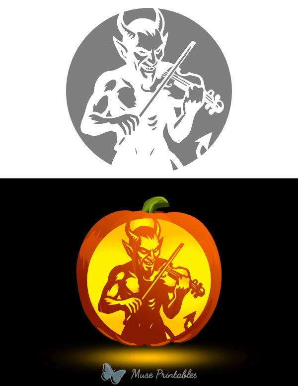 Devil Playing Violin Pumpkin Stencil