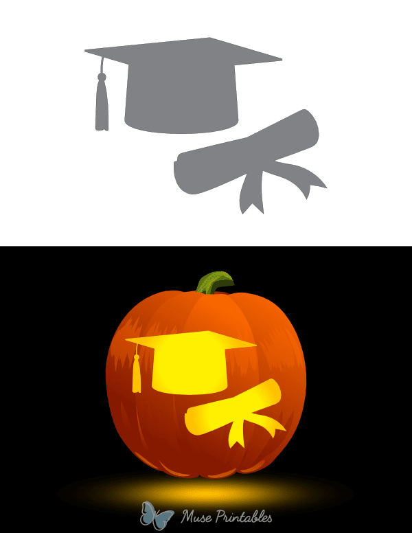 Diploma and Graduation Cap Pumpkin Stencil