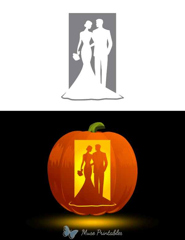 Elegant Bride and Groom Pumpkin Stencil