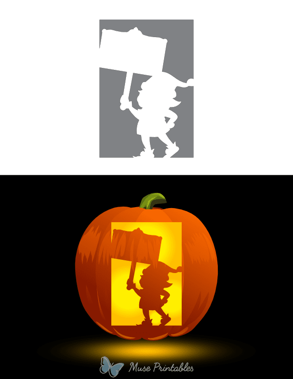 Elf Holding Sign Pumpkin Stencil