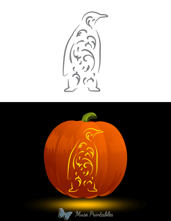 Fancy Penguin Pumpkin Stencil