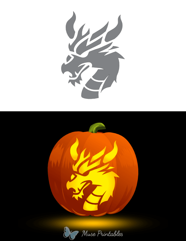 Ferocious Dragon Head Pumpkin Stencil
