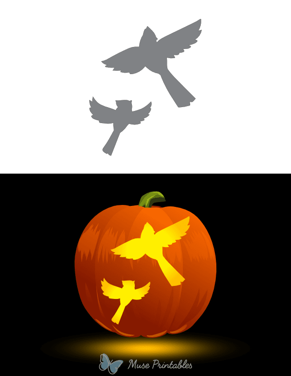 Flying Mother and Baby Cardinal Pumpkin Stencil