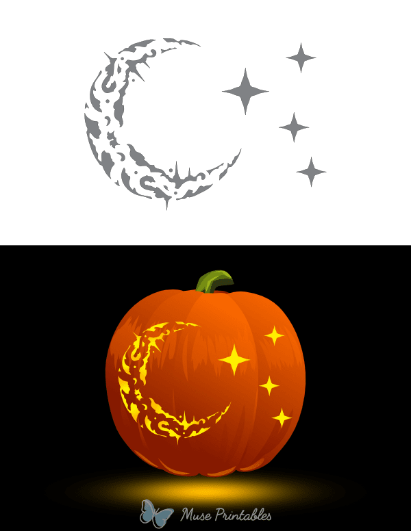 Gothic Moon and Stars Pumpkin Stencil