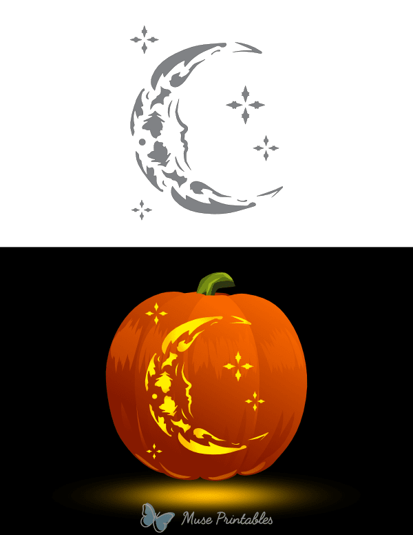 Gothic Moon With Stars Pumpkin Stencil