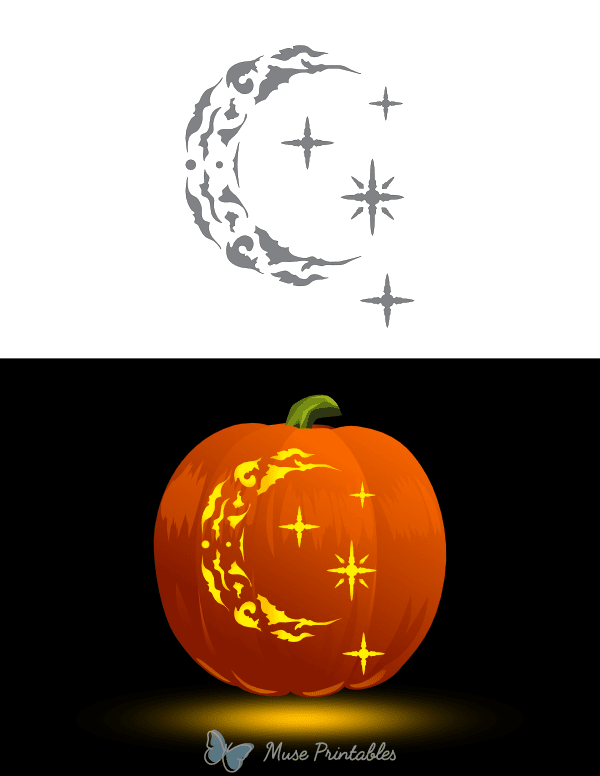 Gothic Stars and Moon Pumpkin Stencil