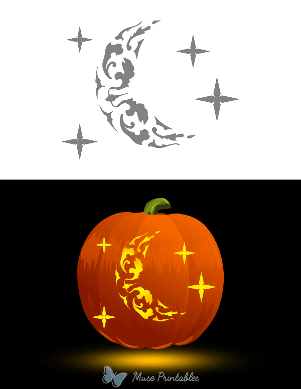 Gothic Stars With Moon Pumpkin Stencil