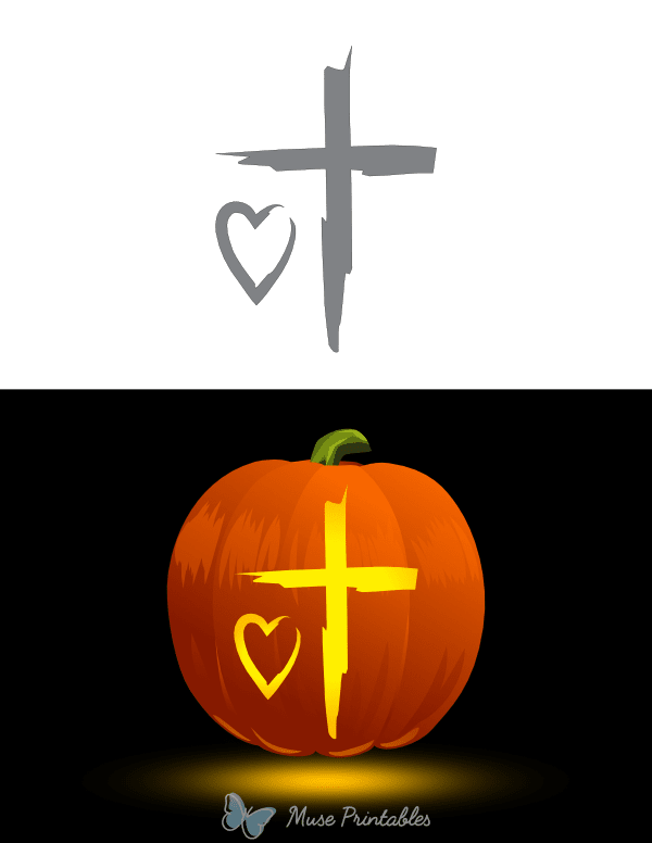 Grunge Cross and Heart Pumpkin Stencil