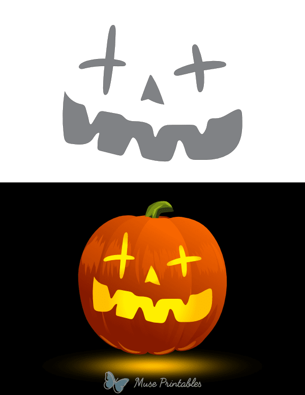 Happy Jack-o'-lantern Face With X Eyes Pumpkin Stencil