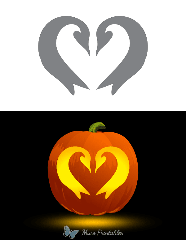 Heart-Shaped Penguins Pumpkin Stencil