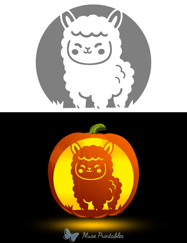 Kawaii Alpaca Pumpkin Stencil