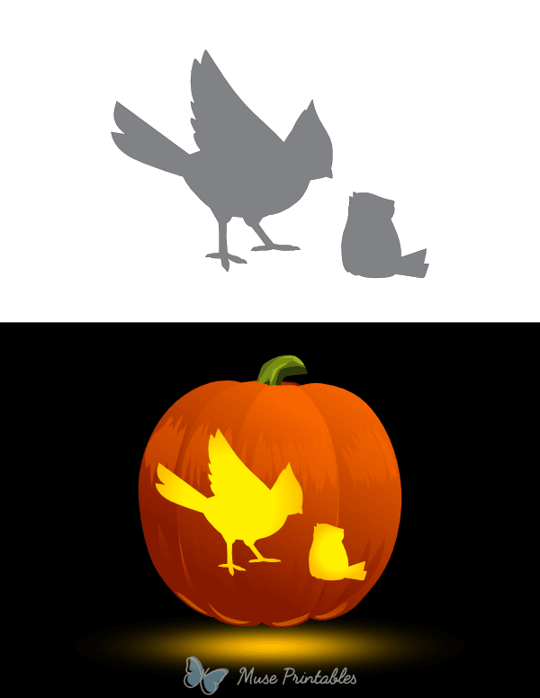 Mother Feeding Baby Cardinal Pumpkin Stencil