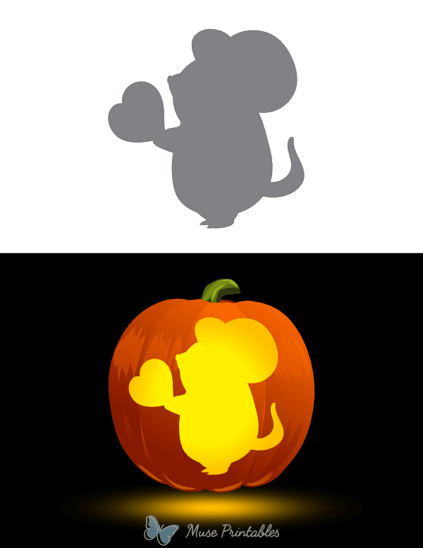 Mouse Holding a Heart Pumpkin Stencil