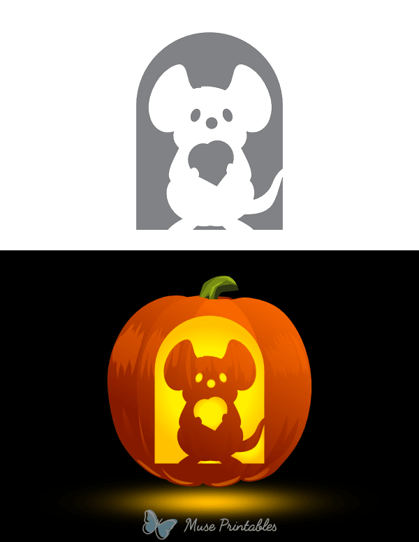Mouse Holding Heart Pumpkin Stencil