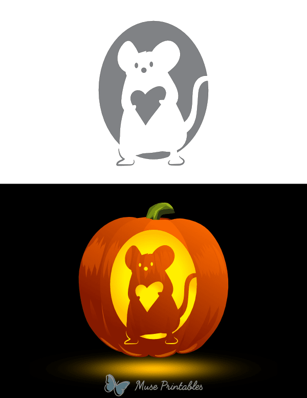 Mouse With a Heart Pumpkin Stencil