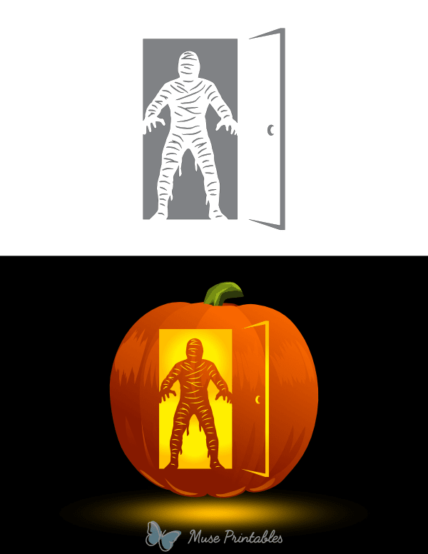 Mummy at the Door Pumpkin Stencil