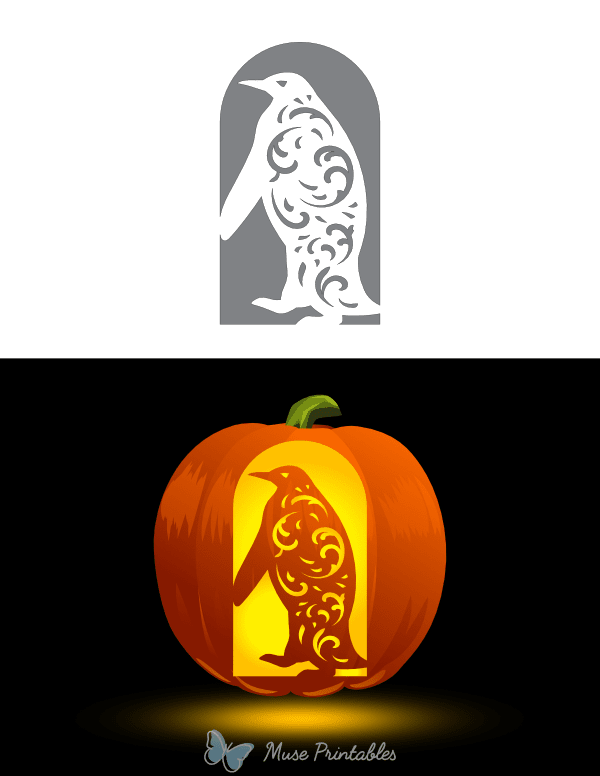 Ornate Penguin Pumpkin Stencil