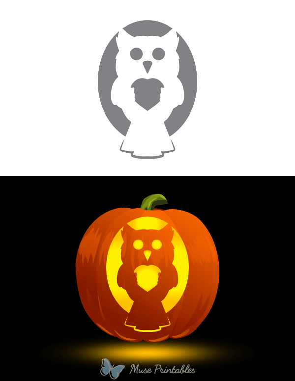Owl Holding a Heart Pumpkin Stencil