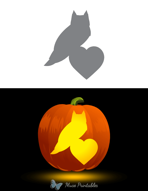 Owl Standing on Heart Pumpkin Stencil