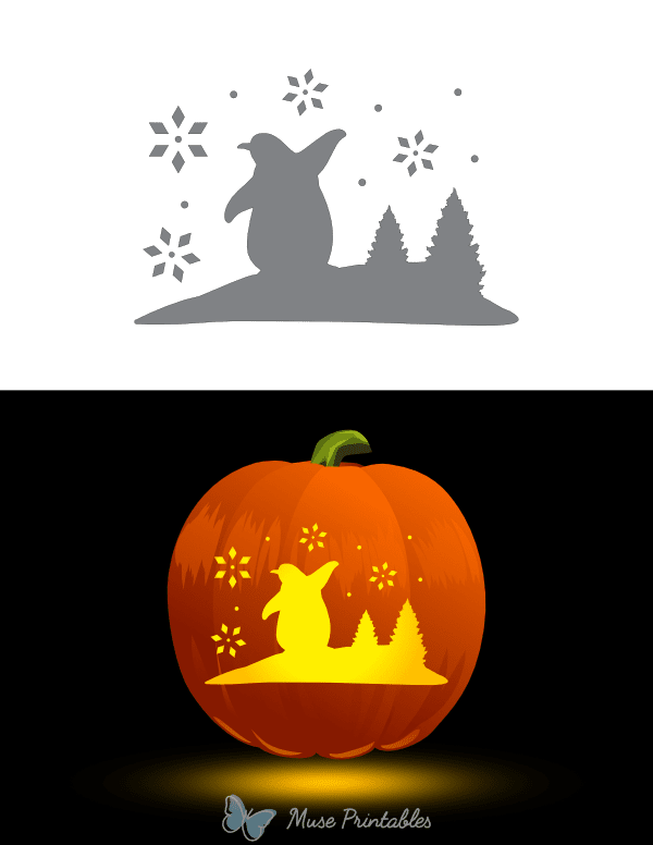 Penguin and Snowflakes Pumpkin Stencil