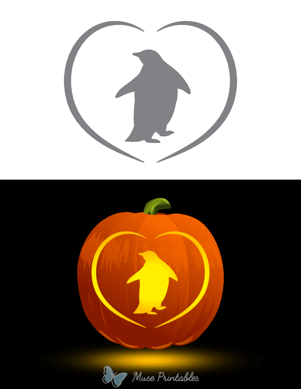 Penguin Heart Pumpkin Stencil