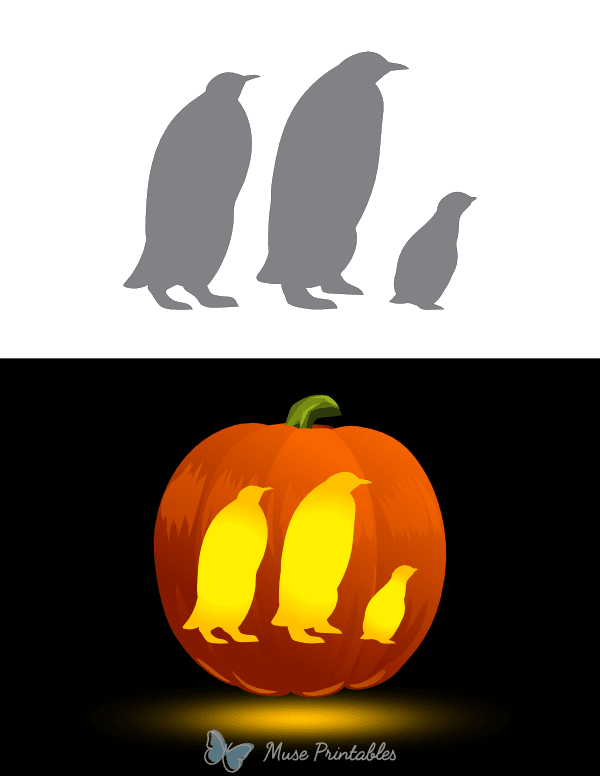 Penguin Parents and Baby Pumpkin Stencil