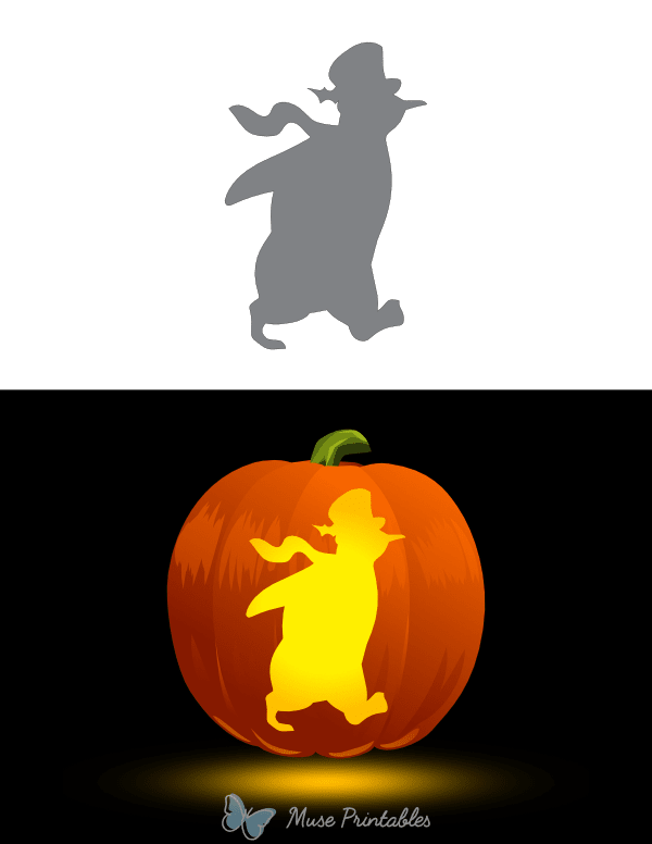 Penguin Wearing Top Hat Pumpkin Stencil
