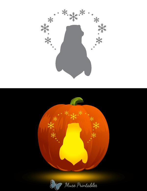 Polar Bear and Snowflake Heart Pumpkin Stencil