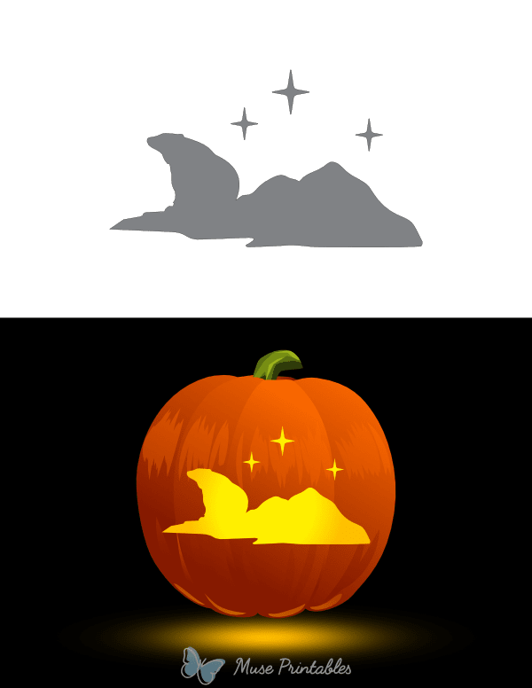 Polar Bear Under Stars Pumpkin Stencil