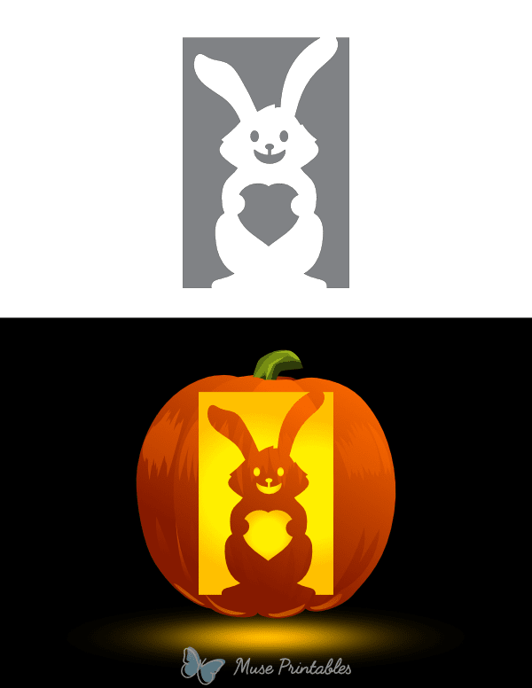 Rabbit Holding Heart Pumpkin Stencil