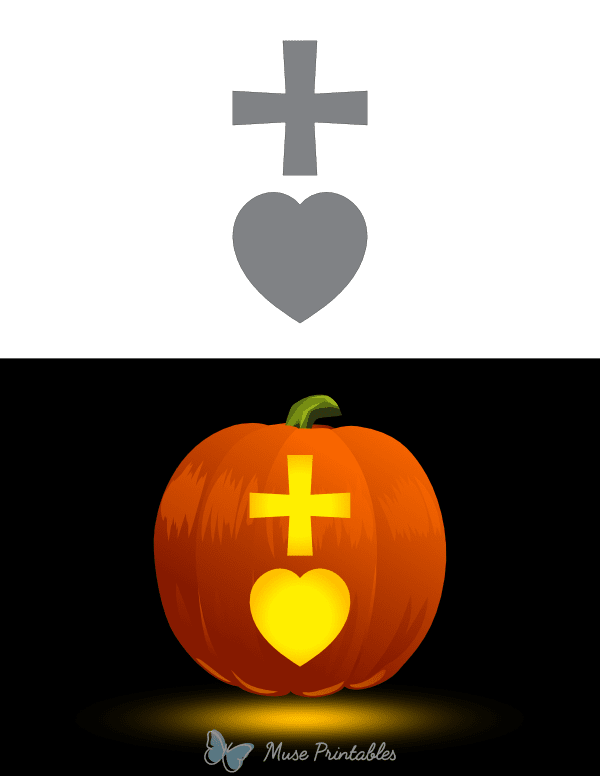 Simple Heart and Cross Pumpkin Stencil
