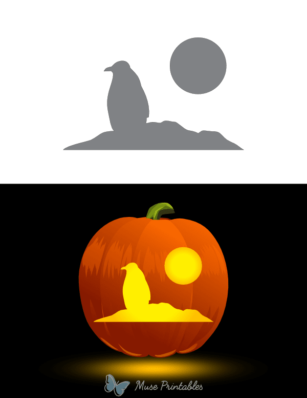 Simple Penguin Scene Pumpkin Stencil