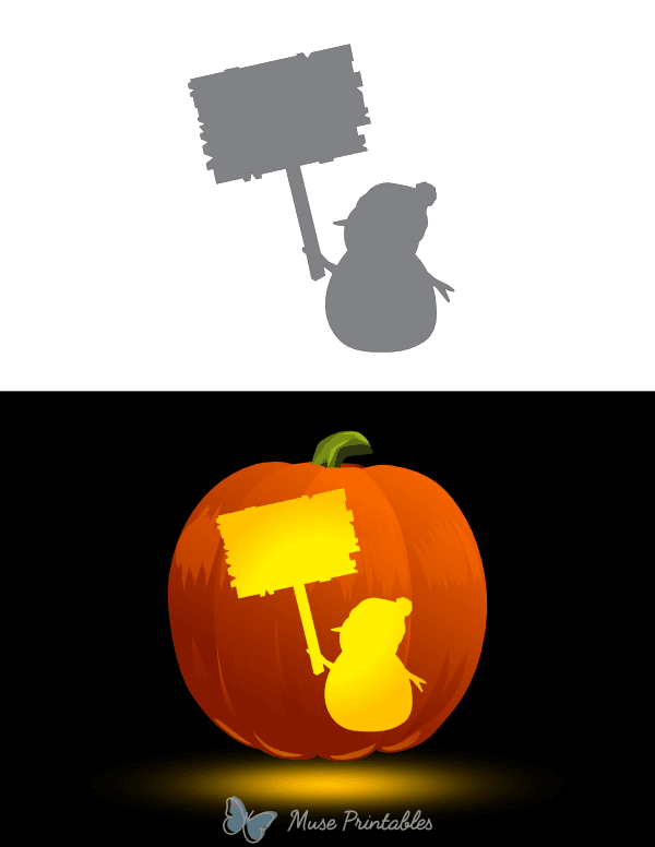 Snowman Holding Sign Pumpkin Stencil