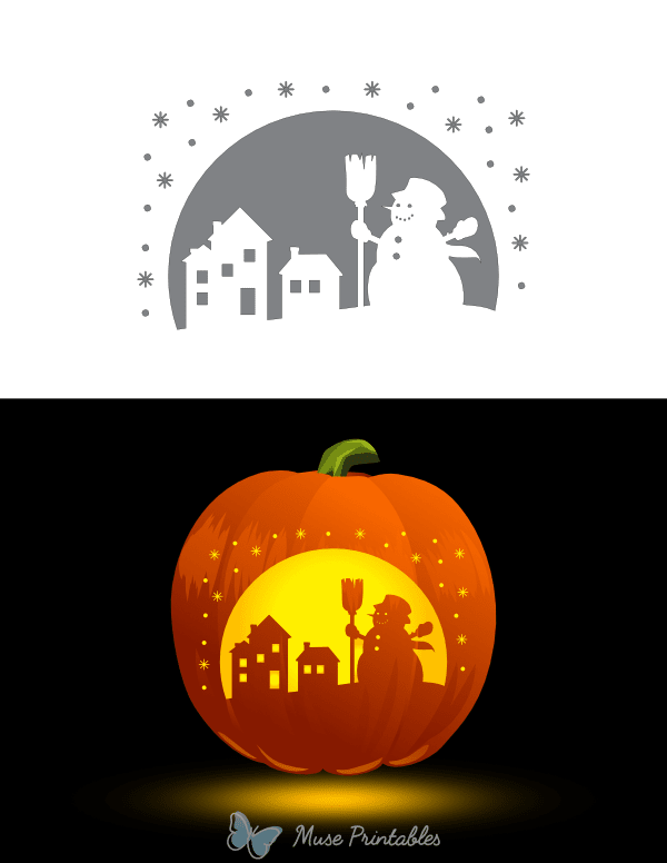 Snowman Scene Pumpkin Stencil