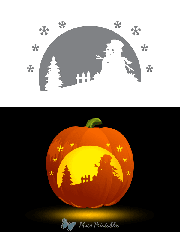 Snowman Winter Scene Pumpkin Stencil