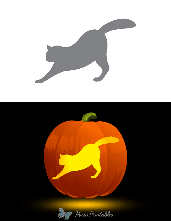 Stretching Cat Pumpkin Stencil