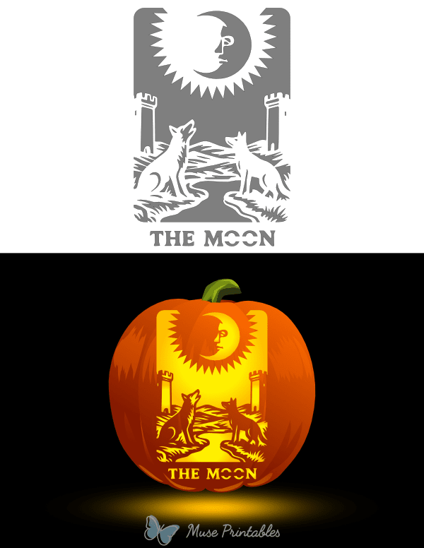 The Moon Tarot Card Pumpkin Stencil
