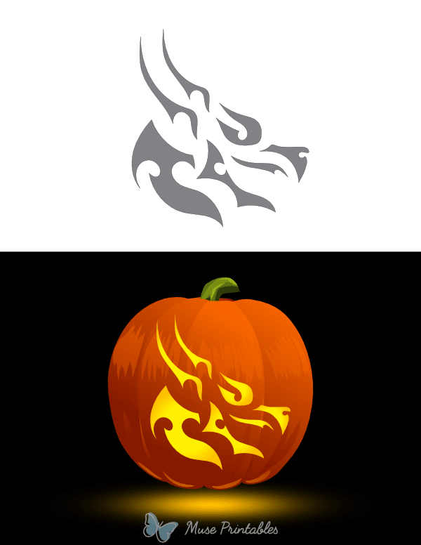 Tribal Dragon Profile Pumpkin Stencil
