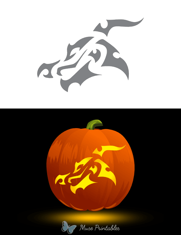 Tribal Pattern Dragon Profile Pumpkin Stencil