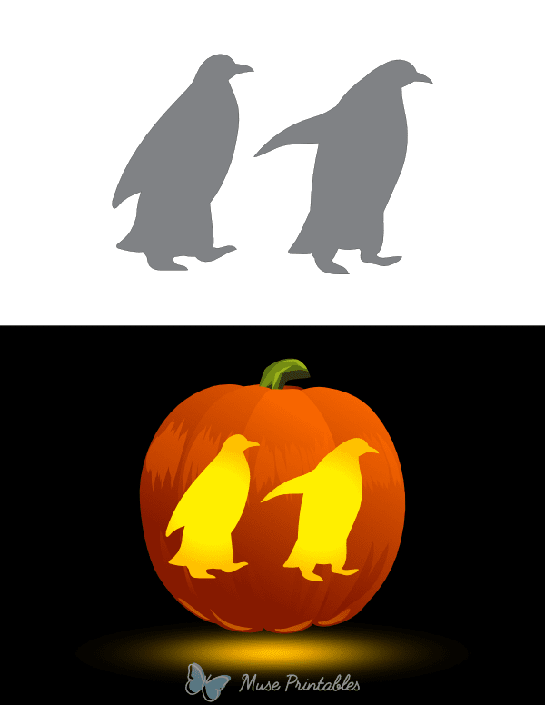 Two Penguins Walking Pumpkin Stencil