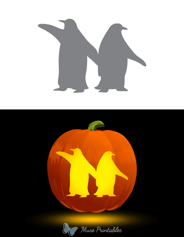 Two Standing Penguins Pumpkin Stencil