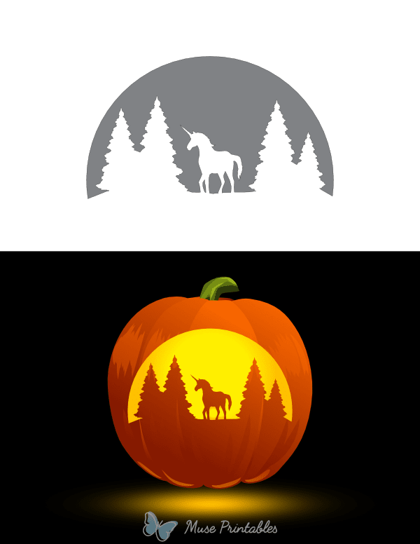 Unicorn in Forest Pumpkin Stencil