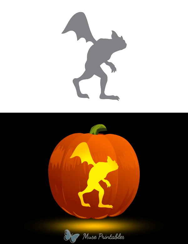 Upright Gargoyle Pumpkin Stencil