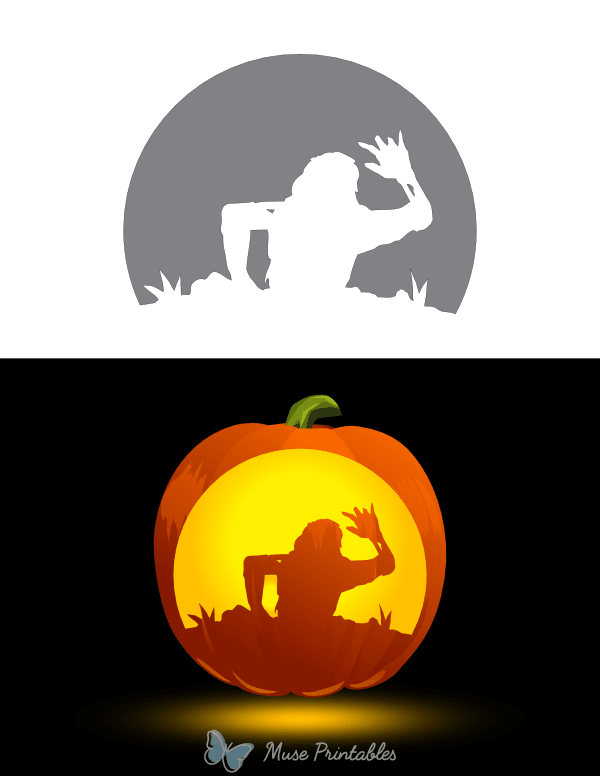 Zombie Escaping Grave Pumpkin Stencil