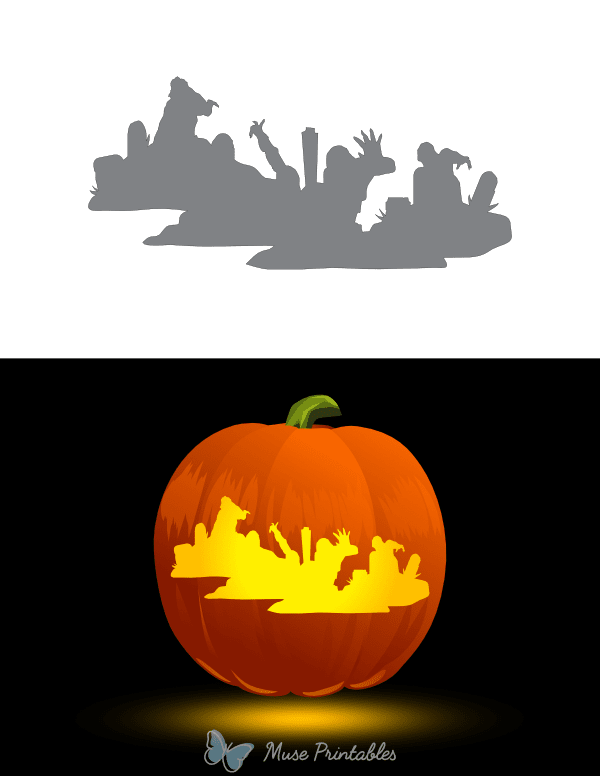 Zombie Horde Emerging From Grave Pumpkin Stencil