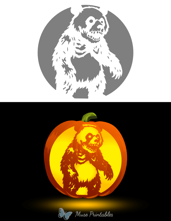 Zombie Panda Pumpkin Stencil