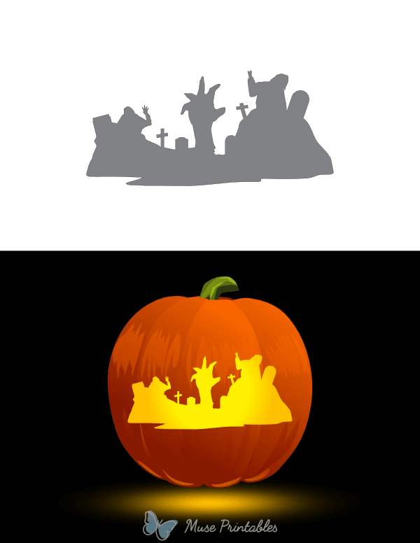Zombies Emerging From Grave Pumpkin Stencil