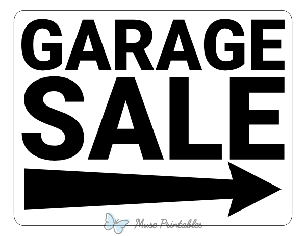 Black and White Right Arrow Garage Sale Sign