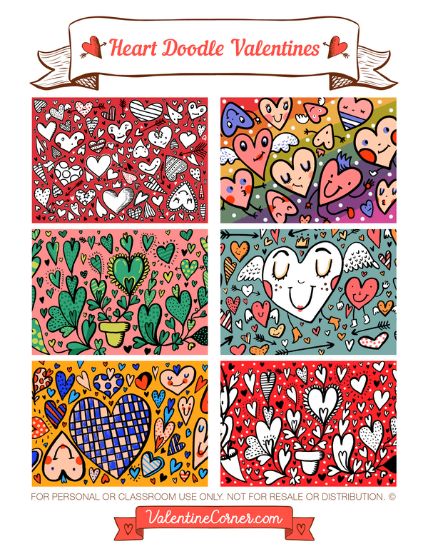 Heart Doodle Valentine's Day Cards
